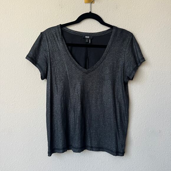 FRAME Metallic Black VNeck Tee Size S - Picture 2 of 6